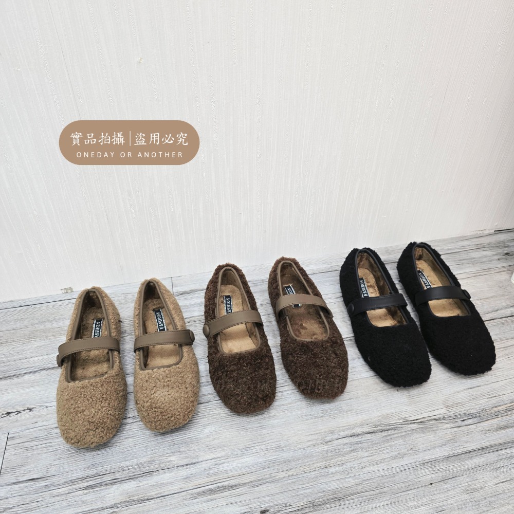 韓國東大門 毛毛平底包鞋 保暖加絨加厚毛絨鞋 保暖鞋 一字扣帶 瑪麗珍鞋 平底鞋 包頭鞋 娃娃鞋 韓國女鞋 D2761-細節圖9