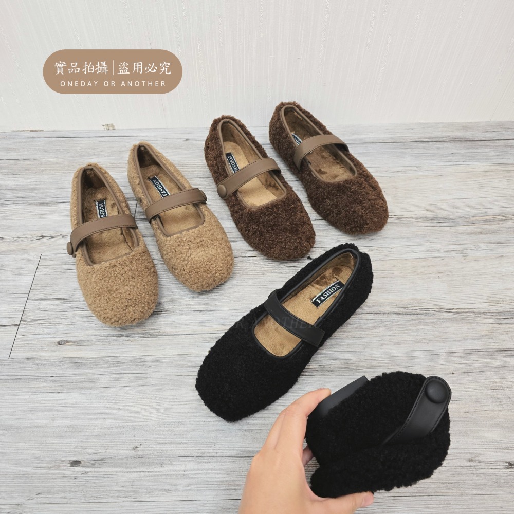 韓國東大門 毛毛平底包鞋 保暖加絨加厚毛絨鞋 保暖鞋 一字扣帶 瑪麗珍鞋 平底鞋 包頭鞋 娃娃鞋 韓國女鞋 D2761-細節圖10
