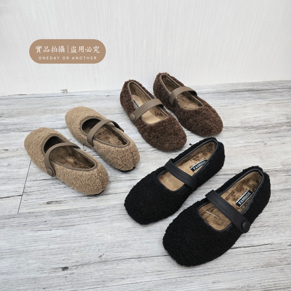 韓國東大門 毛毛平底包鞋 保暖加絨加厚毛絨鞋 保暖鞋 一字扣帶 瑪麗珍鞋 平底鞋 包頭鞋 娃娃鞋 韓國女鞋 D2761-細節圖11