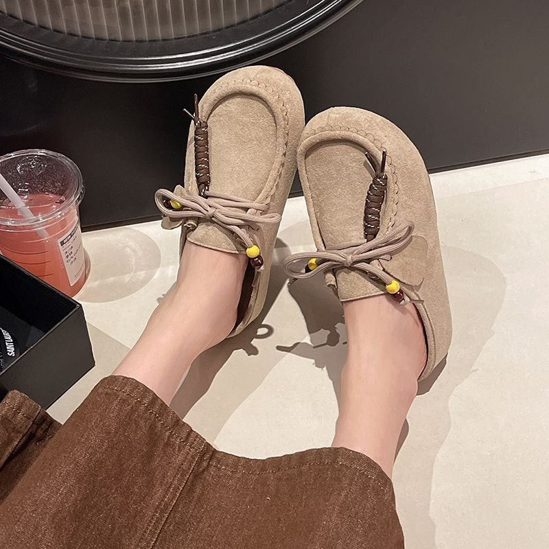 麂皮串珠流蘇綁帶後空休閒鞋 穆勒鞋 半拖鞋 前包後空 懶人鞋 休閒鞋 綁帶鞋 麂皮 綁帶半拖 9907A-細節圖3