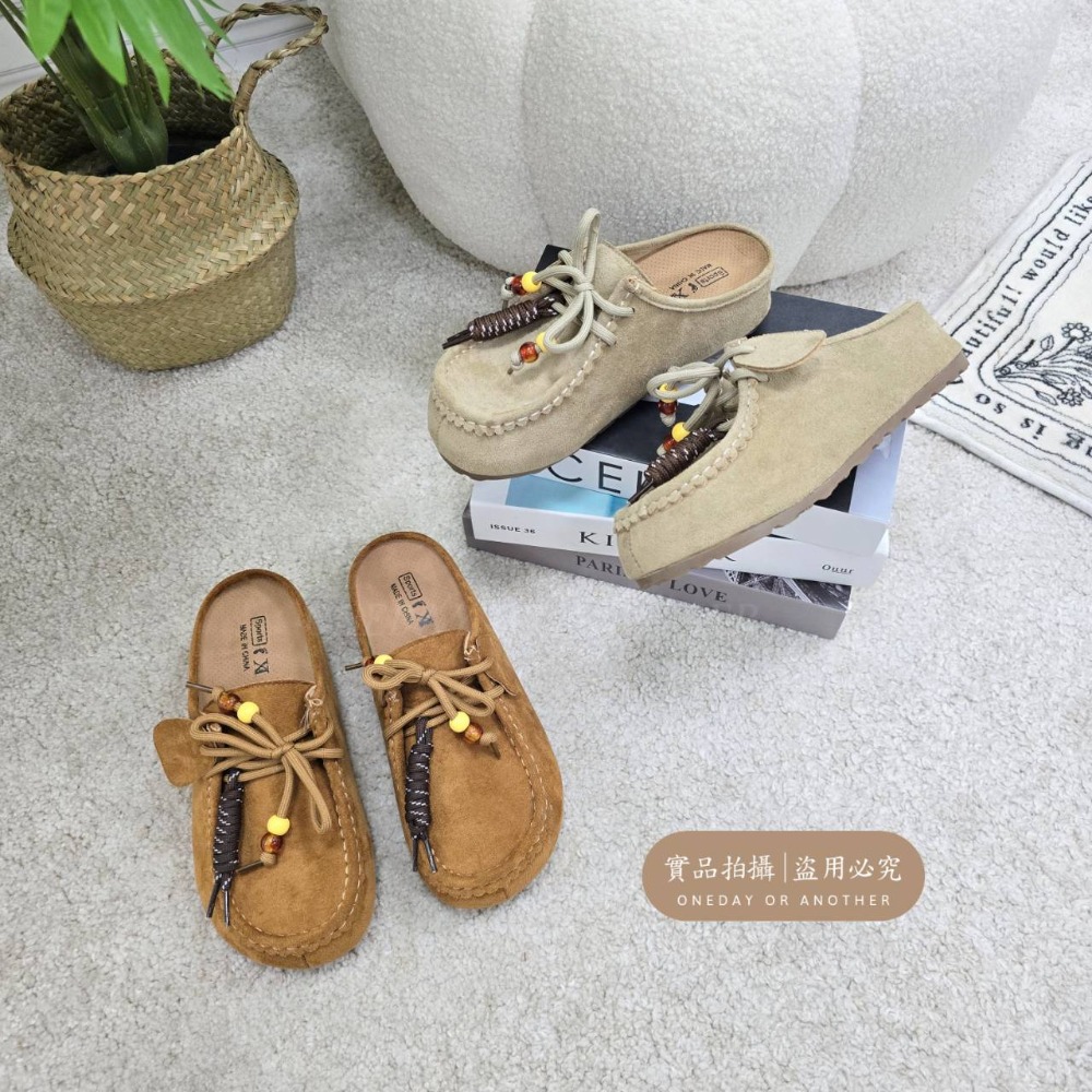 麂皮串珠流蘇綁帶後空休閒鞋 穆勒鞋 半拖鞋 前包後空 懶人鞋 休閒鞋 綁帶鞋 麂皮 綁帶半拖 9907A-細節圖7