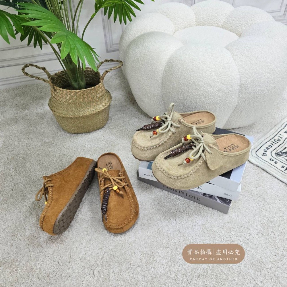 麂皮串珠流蘇綁帶後空休閒鞋 穆勒鞋 半拖鞋 前包後空 懶人鞋 休閒鞋 綁帶鞋 麂皮 綁帶半拖 9907A-細節圖8