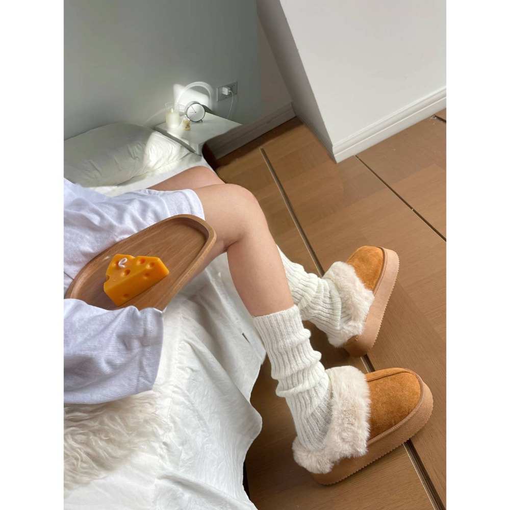 韓國東大門 厚底毛毛雪靴拖鞋 舒適軟底 保暖內刷毛羊羔毛 厚底拖鞋 毛絨拖鞋 雪靴拖鞋 毛毛拖鞋 包頭毛拖鞋QQ9595-細節圖3
