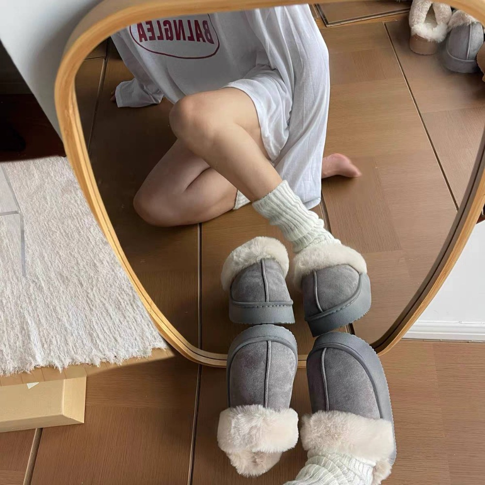 韓國東大門 厚底毛毛雪靴拖鞋 舒適軟底 保暖內刷毛羊羔毛 厚底拖鞋 毛絨拖鞋 雪靴拖鞋 毛毛拖鞋 包頭毛拖鞋QQ9595-細節圖9