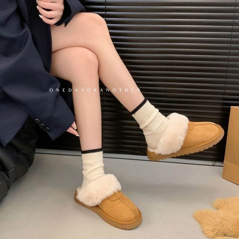 韓國東大門 可愛毛毛雪靴拖鞋 加厚內刷毛羊羔毛 保暖拖鞋 雪地拖鞋 毛毛拖鞋 羊羔毛拖鞋 居家拖鞋 外穿拖鞋 5529-細節圖3