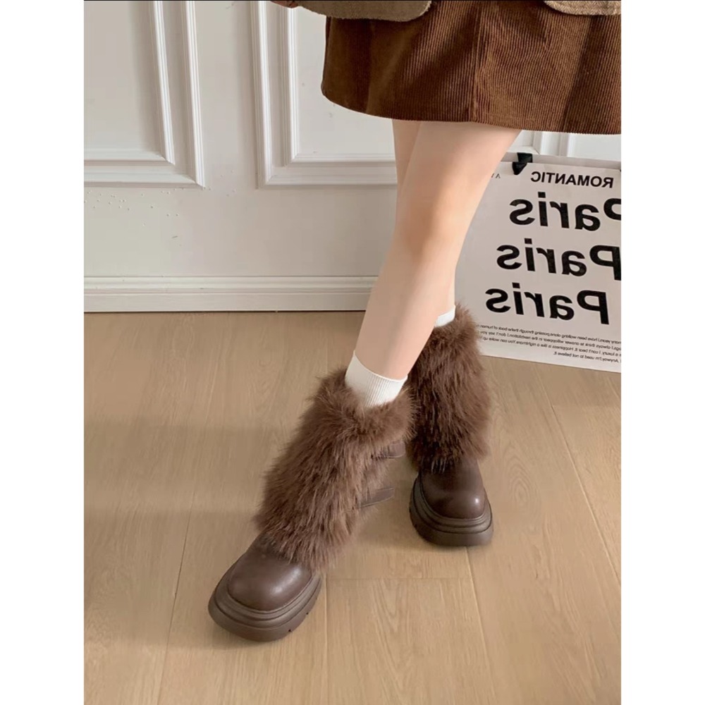 韓國東大門 粗跟厚底雪地靴 保暖加絨加厚短筒靴 防滑毛毛靴 厚底毛毛雪靴 雪地靴 增高 厚底 短筒 保暖靴 1030-細節圖3