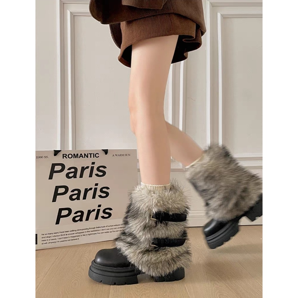 韓國東大門 粗跟厚底雪地靴 保暖加絨加厚短筒靴 防滑毛毛靴 厚底毛毛雪靴 雪地靴 增高 厚底 短筒 保暖靴 1030-細節圖4