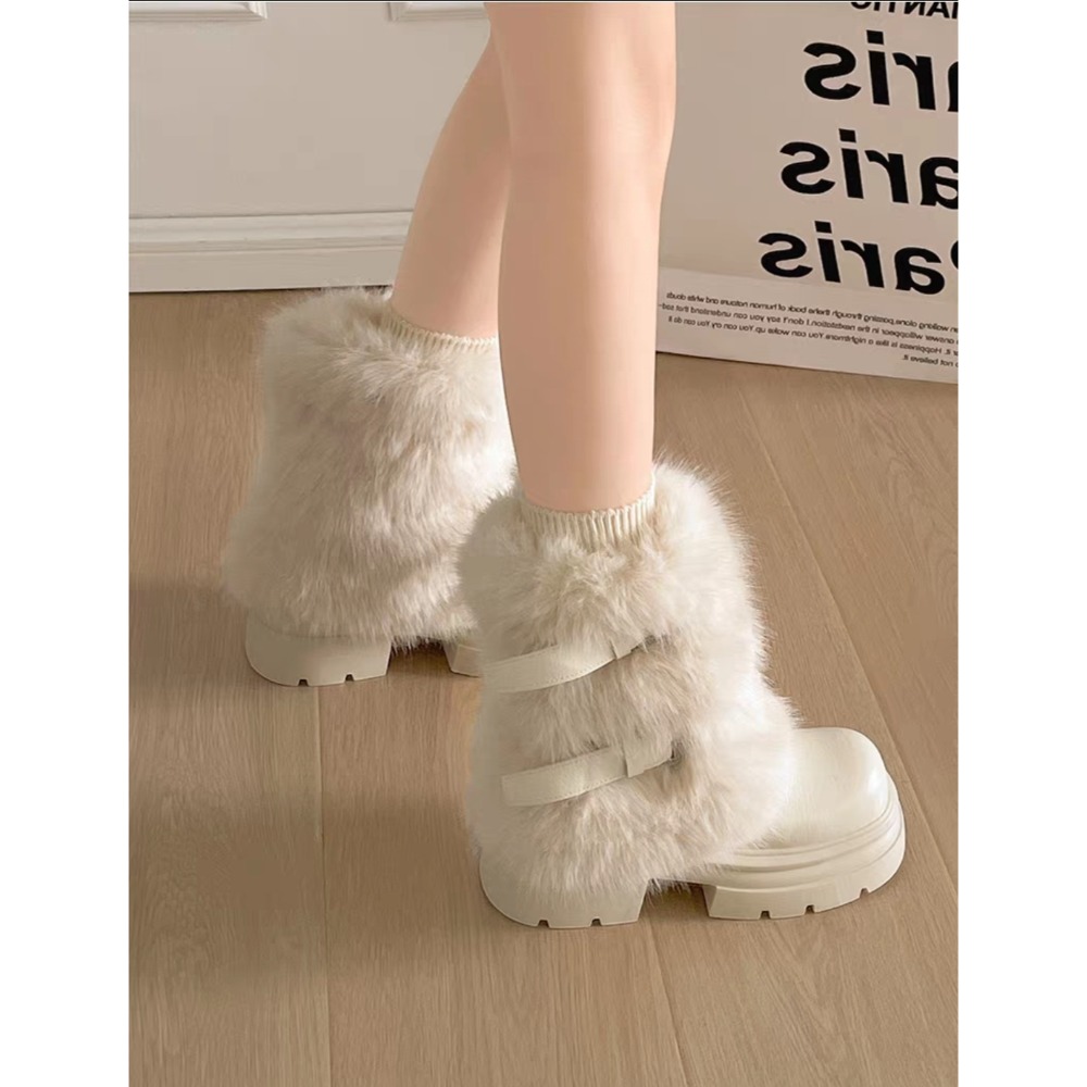 韓國東大門 粗跟厚底雪地靴 保暖加絨加厚短筒靴 防滑毛毛靴 厚底毛毛雪靴 雪地靴 增高 厚底 短筒 保暖靴 1030-細節圖7