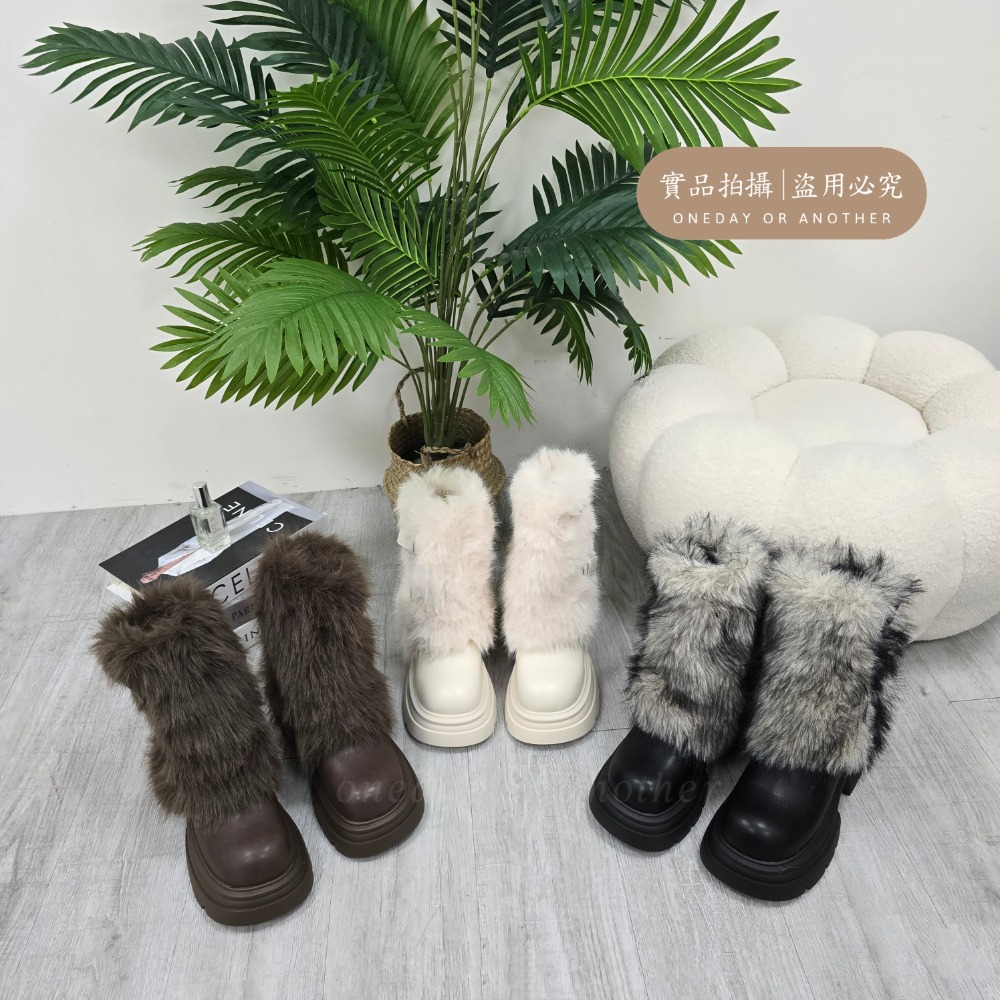 韓國東大門 粗跟厚底雪地靴 保暖加絨加厚短筒靴 防滑毛毛靴 厚底毛毛雪靴 雪地靴 增高 厚底 短筒 保暖靴 1030-細節圖9