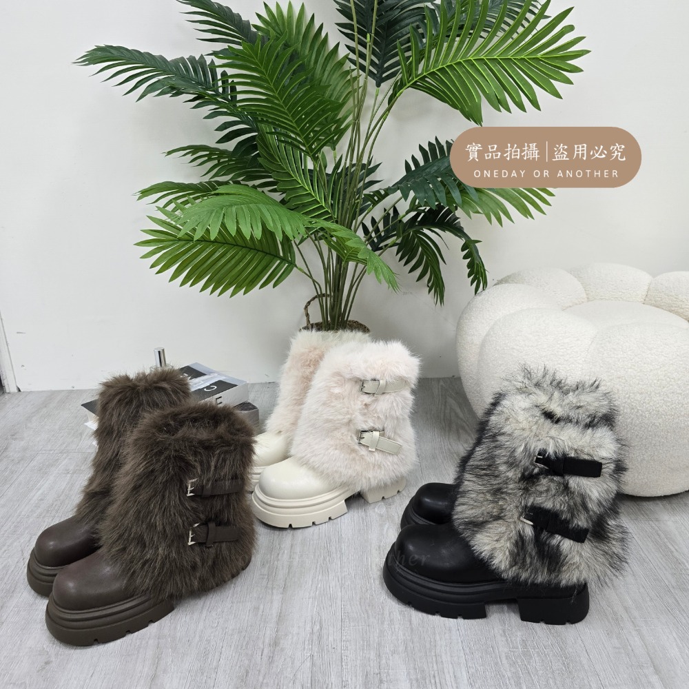 韓國東大門 粗跟厚底雪地靴 保暖加絨加厚短筒靴 防滑毛毛靴 厚底毛毛雪靴 雪地靴 增高 厚底 短筒 保暖靴 1030-細節圖10