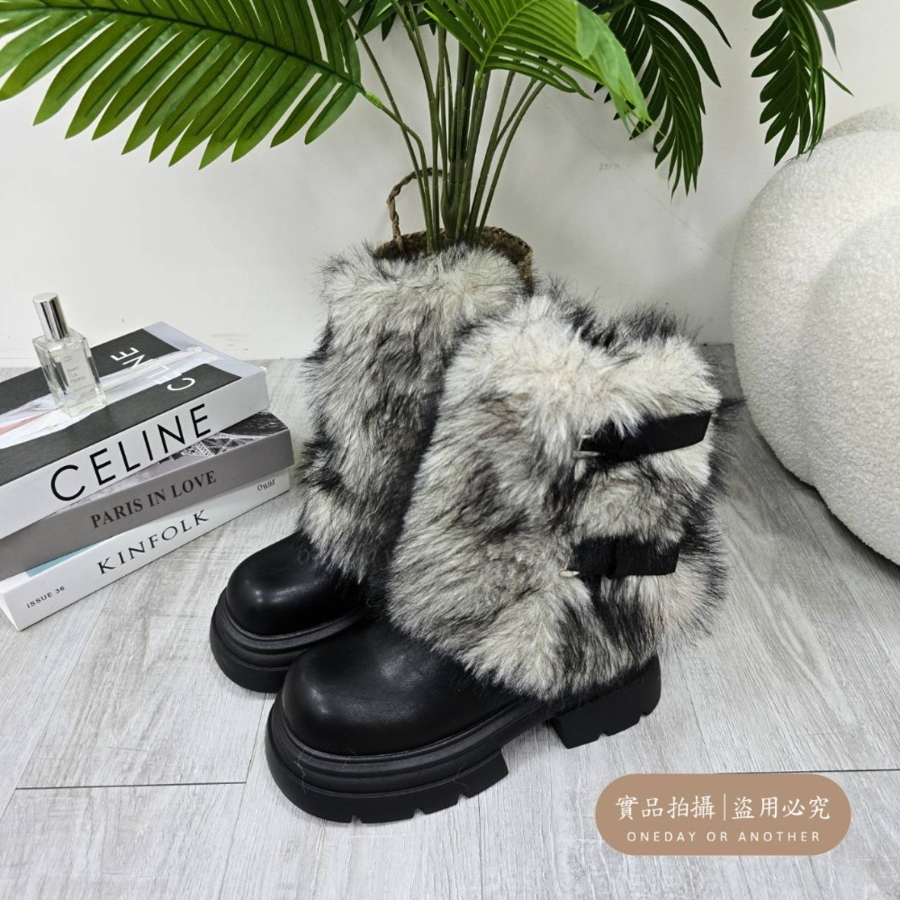 韓國東大門 粗跟厚底雪地靴 保暖加絨加厚短筒靴 防滑毛毛靴 厚底毛毛雪靴 雪地靴 增高 厚底 短筒 保暖靴 1030-規格圖11