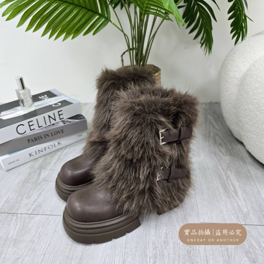 韓國東大門 粗跟厚底雪地靴 保暖加絨加厚短筒靴 防滑毛毛靴 厚底毛毛雪靴 雪地靴 增高 厚底 短筒 保暖靴 1030-規格圖11