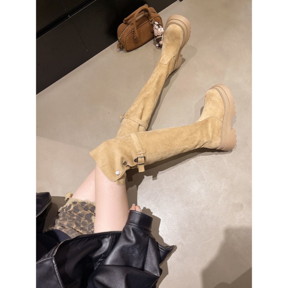 大尺碼36-42 兩穿式 絨面高筒靴 反折長靴 顯瘦長靴 厚底靴 高筒靴 過膝靴 膝上靴 厚底增高長靴 修腳顯瘦6193-細節圖8