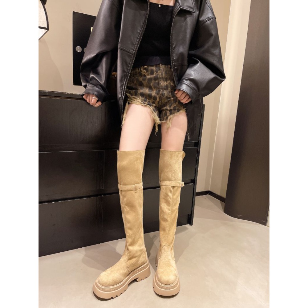 大尺碼36-42 兩穿式 絨面高筒靴 反折長靴 顯瘦長靴 厚底靴 高筒靴 過膝靴 膝上靴 厚底增高長靴 修腳顯瘦6193-細節圖9