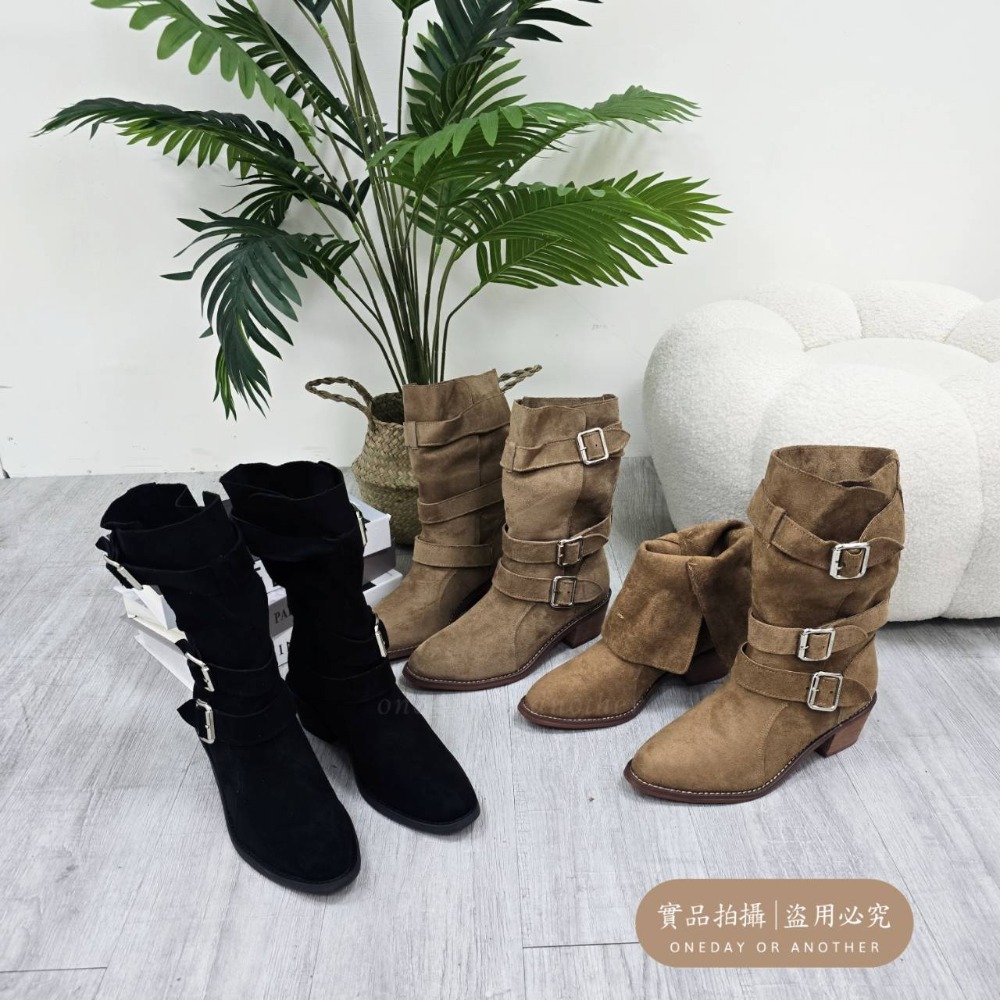 韓版絨面皮帶扣粗跟中筒靴 西部牛仔靴 增高靴 馬丁靴 機車靴 騎士靴 高跟短靴 膝下靴 粗跟素面短靴 中筒靴 813-細節圖8