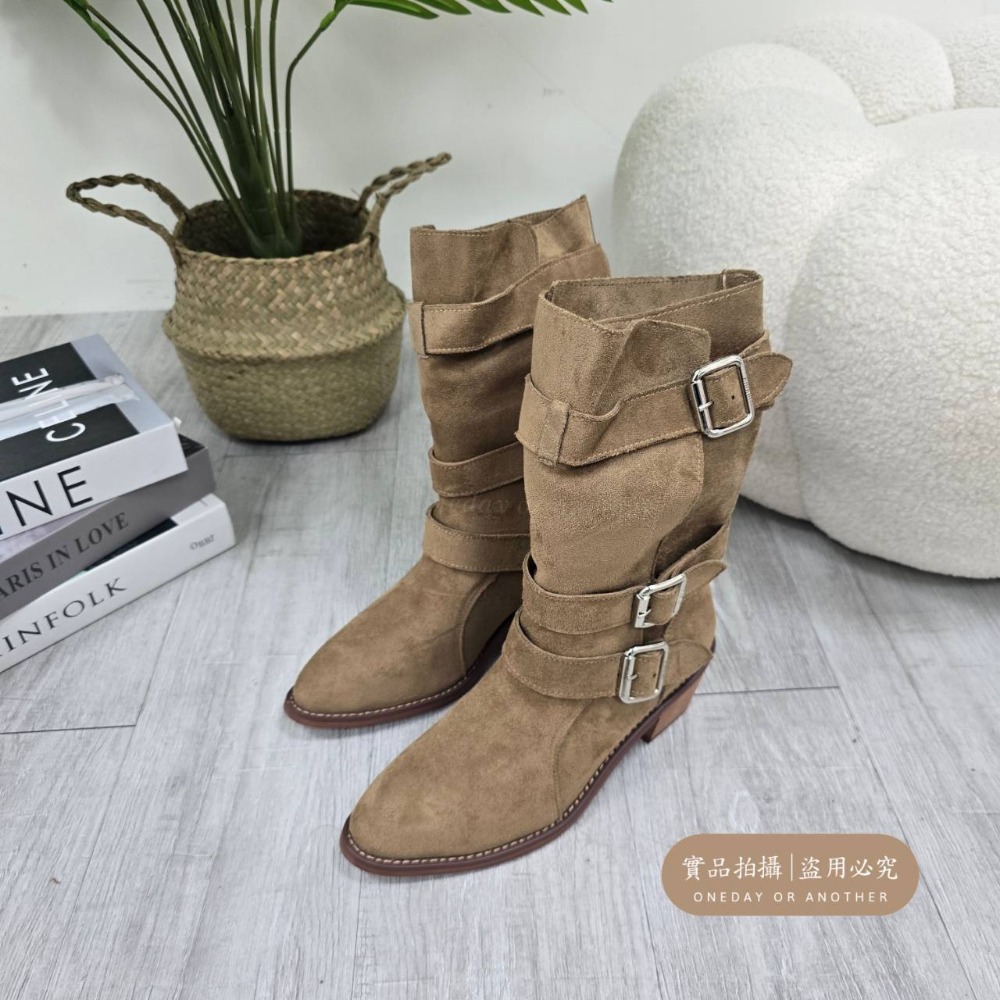 韓版絨面皮帶扣粗跟中筒靴 西部牛仔靴 增高靴 馬丁靴 機車靴 騎士靴 高跟短靴 膝下靴 粗跟素面短靴 中筒靴 813-規格圖11