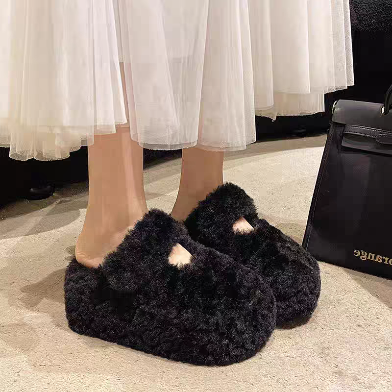 韓國東大門 羊羔毛勃肯包頭半拖鞋 加絨保暖拖鞋 毛毛拖鞋 居家拖鞋 外穿拖鞋 厚底拖鞋 室內拖鞋 家居拖鞋 P38-細節圖3