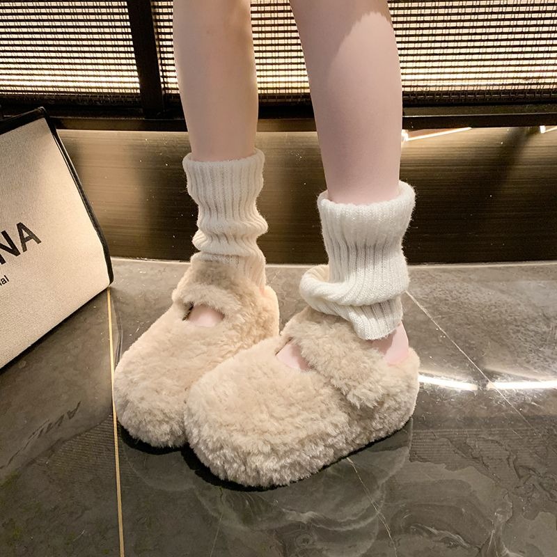 韓國東大門 羊羔毛勃肯包頭半拖鞋 加絨保暖拖鞋 毛毛拖鞋 居家拖鞋 外穿拖鞋 厚底拖鞋 室內拖鞋 家居拖鞋 P38-細節圖4