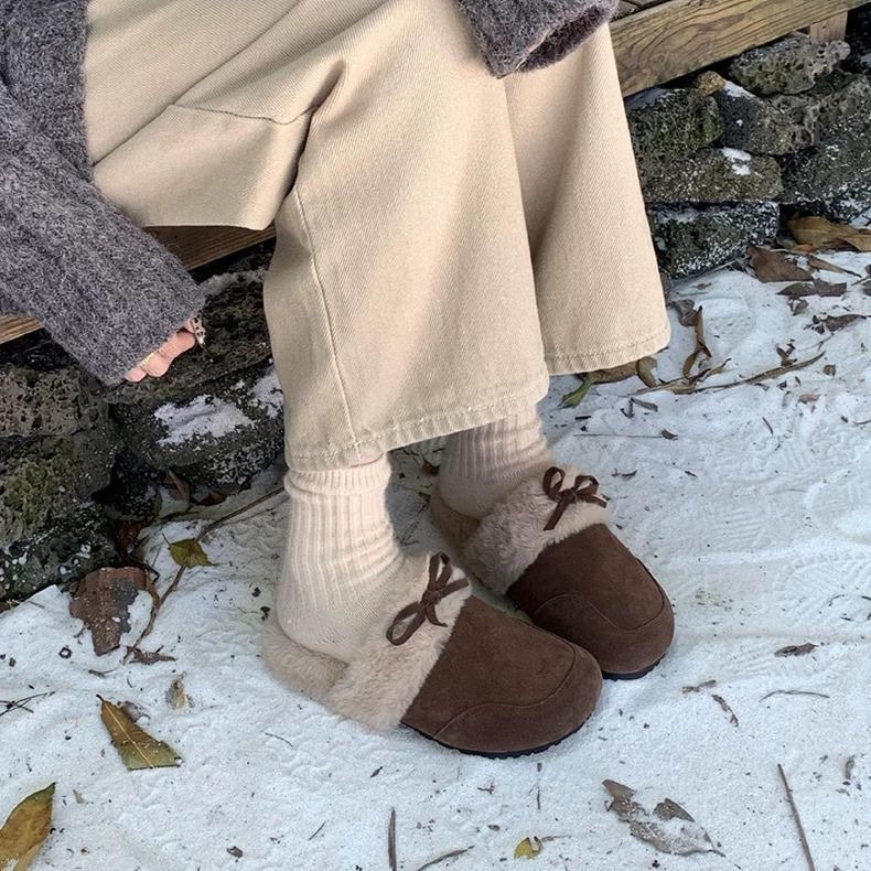 韓國同款 厚底勃肯棉拖鞋 保暖加絨加厚毛絨拖鞋 一腳蹬 包頭半拖鞋 防滑室內拖 可愛外穿拖鞋 室內拖鞋 2917-細節圖2