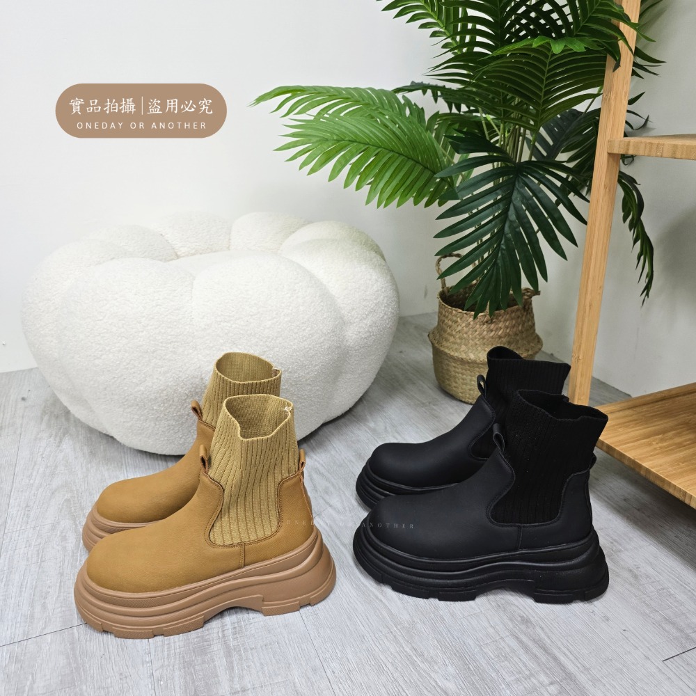 拼接襪套式短靴 切爾西靴 英倫風 短筒靴 短靴 踝靴 厚底靴 鬆糕靴 鋸齒靴 彈力靴 短靴 韓版靴 K90-細節圖8