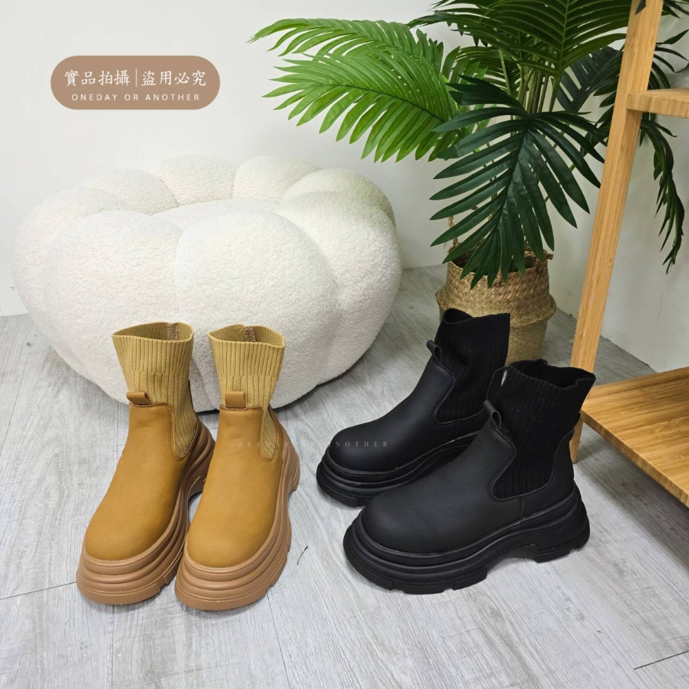 拼接襪套式短靴 切爾西靴 英倫風 短筒靴 短靴 踝靴 厚底靴 鬆糕靴 鋸齒靴 彈力靴 短靴 韓版靴 K90-細節圖9
