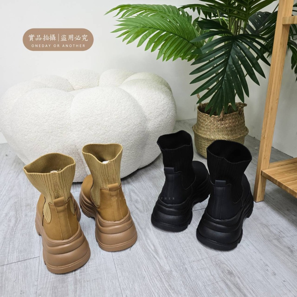 拼接襪套式短靴 切爾西靴 英倫風 短筒靴 短靴 踝靴 厚底靴 鬆糕靴 鋸齒靴 彈力靴 短靴 韓版靴 K90-細節圖10