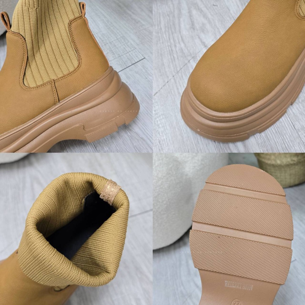 拼接襪套式短靴 切爾西靴 英倫風 短筒靴 短靴 踝靴 厚底靴 鬆糕靴 鋸齒靴 彈力靴 短靴 韓版靴 K90-細節圖11