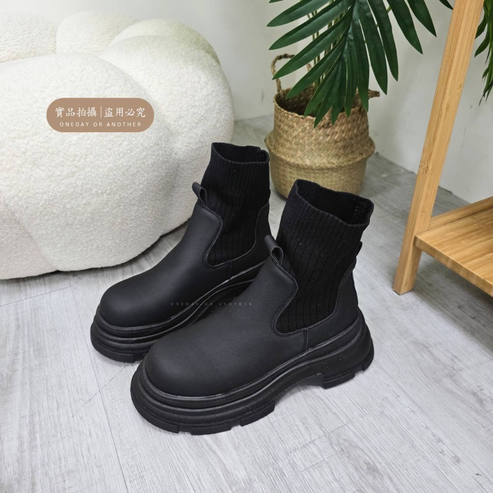 拼接襪套式短靴 切爾西靴 英倫風 短筒靴 短靴 踝靴 厚底靴 鬆糕靴 鋸齒靴 彈力靴 短靴 韓版靴 K90-規格圖11