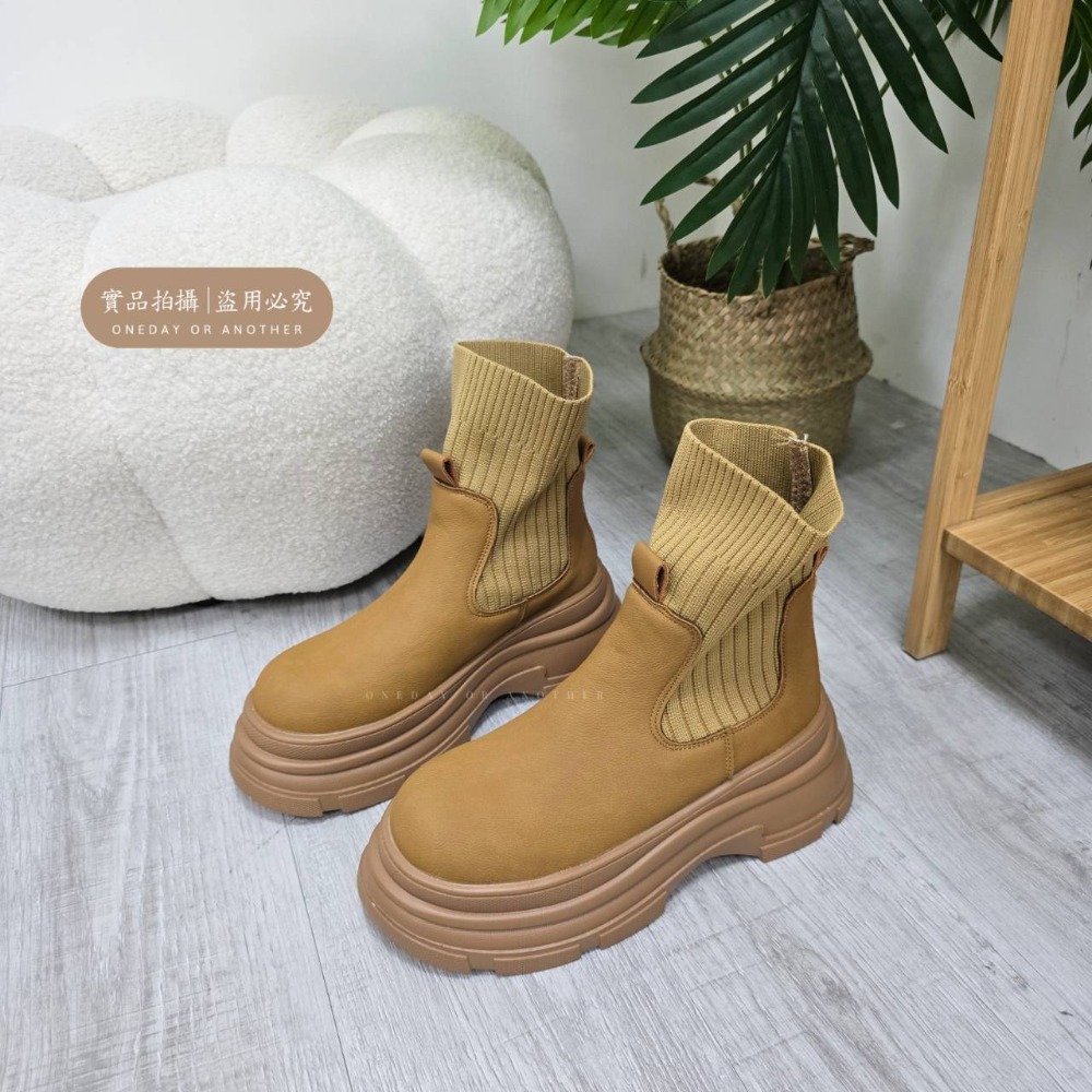 拼接襪套式短靴 切爾西靴 英倫風 短筒靴 短靴 踝靴 厚底靴 鬆糕靴 鋸齒靴 彈力靴 短靴 韓版靴 K90-規格圖11