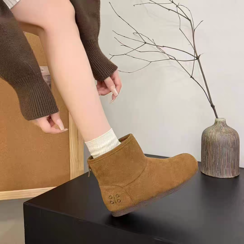 雪靴 短靴 保暖短筒雪地靴 毛毛靴 台灣現貨快速出貨 柔軟加厚雪地靴日系短雪靴 保暖平地靴 室內室外短靴 12-73-細節圖3