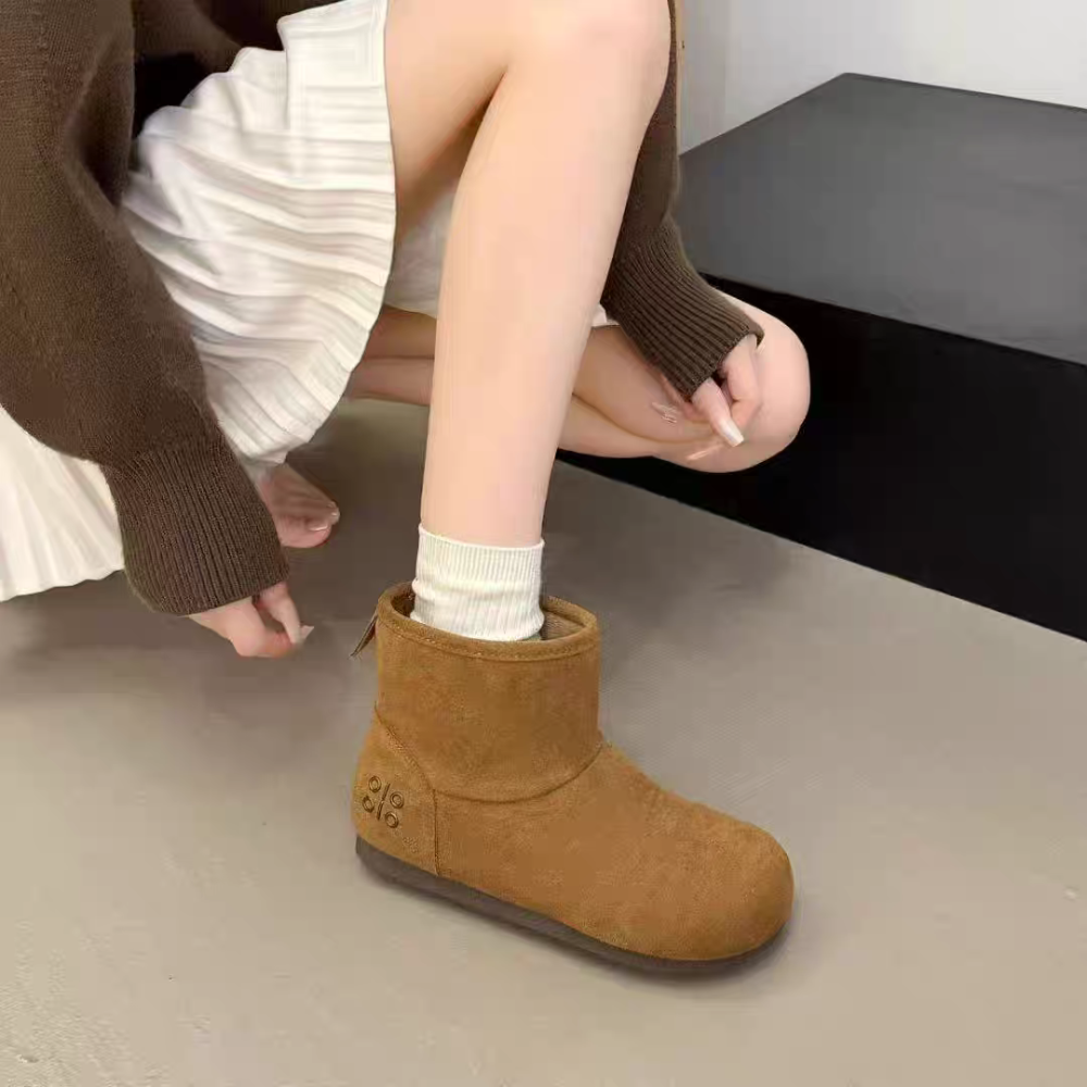 雪靴 短靴 保暖短筒雪地靴 毛毛靴 台灣現貨快速出貨 柔軟加厚雪地靴日系短雪靴 保暖平地靴 室內室外短靴 12-73-細節圖4