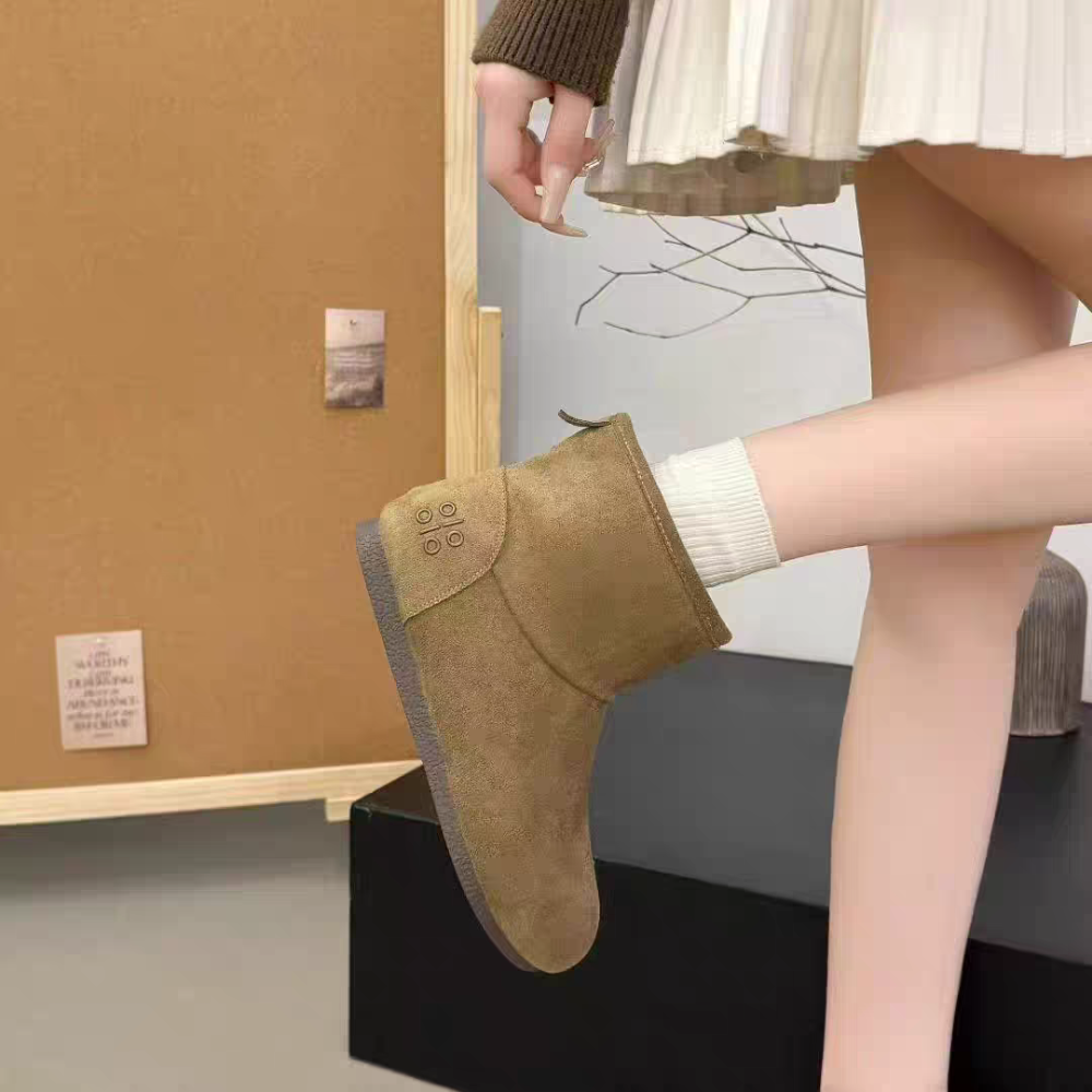 雪靴 短靴 保暖短筒雪地靴 毛毛靴 台灣現貨快速出貨 柔軟加厚雪地靴日系短雪靴 保暖平地靴 室內室外短靴 12-73-細節圖5