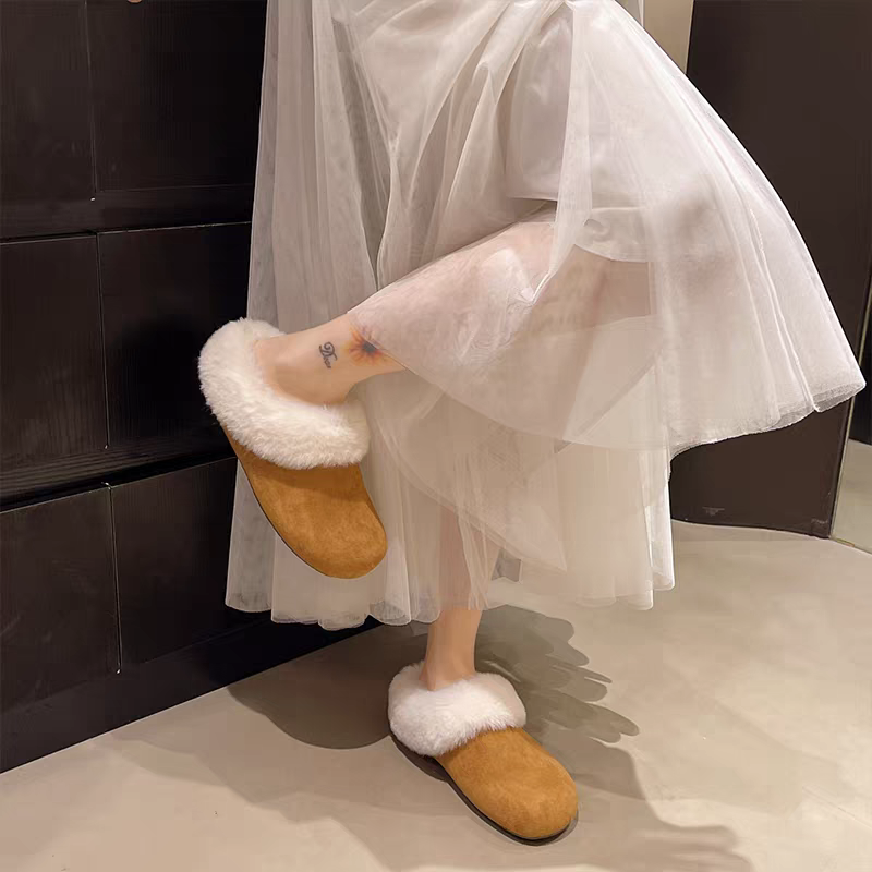 大尺碼42 韓國同款 厚底勃肯棉拖鞋 保暖加絨加厚毛絨拖鞋 一腳蹬 包頭半拖鞋 防滑室內拖 外穿拖鞋 室內拖鞋 3678-細節圖2