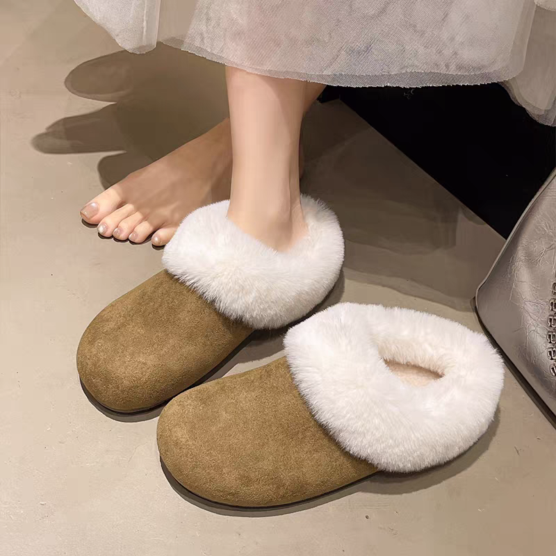 大尺碼42 韓國同款 厚底勃肯棉拖鞋 保暖加絨加厚毛絨拖鞋 一腳蹬 包頭半拖鞋 防滑室內拖 外穿拖鞋 室內拖鞋 3678-細節圖5