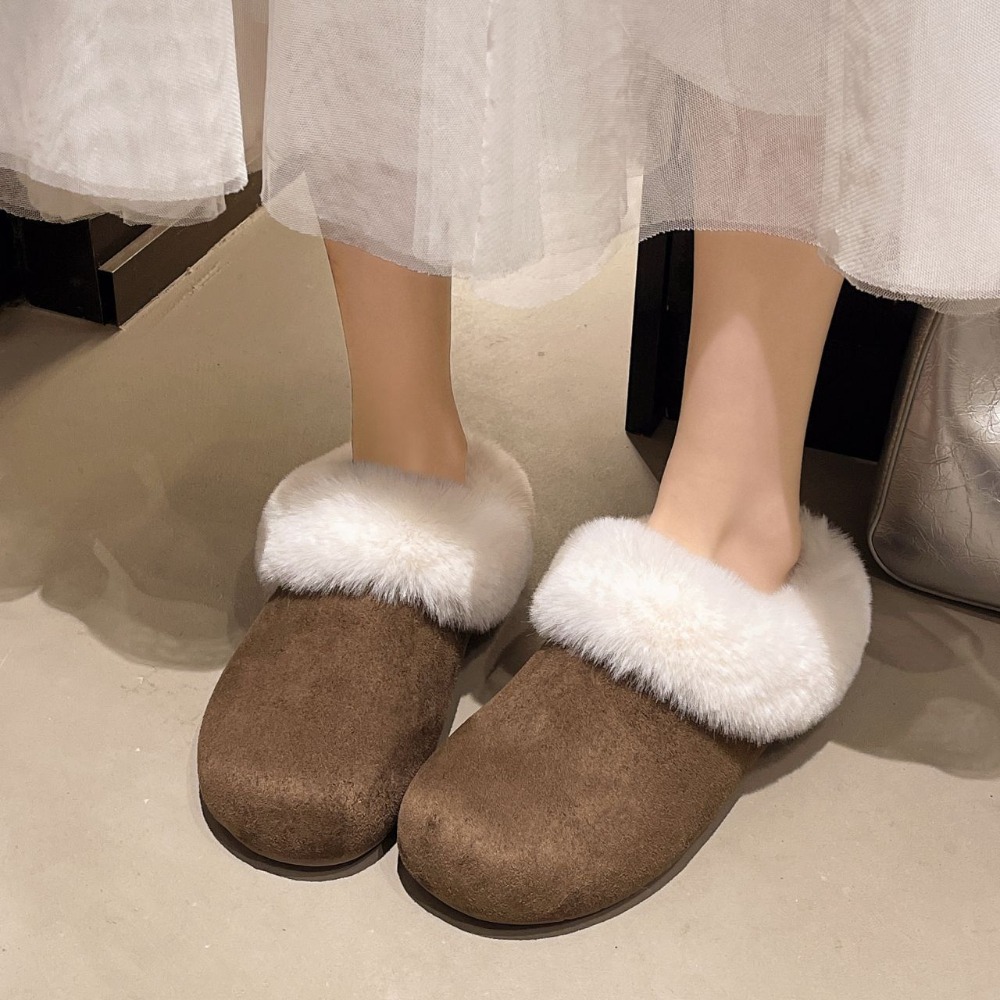 大尺碼42 韓國同款 厚底勃肯棉拖鞋 保暖加絨加厚毛絨拖鞋 一腳蹬 包頭半拖鞋 防滑室內拖 外穿拖鞋 室內拖鞋 3678-細節圖6