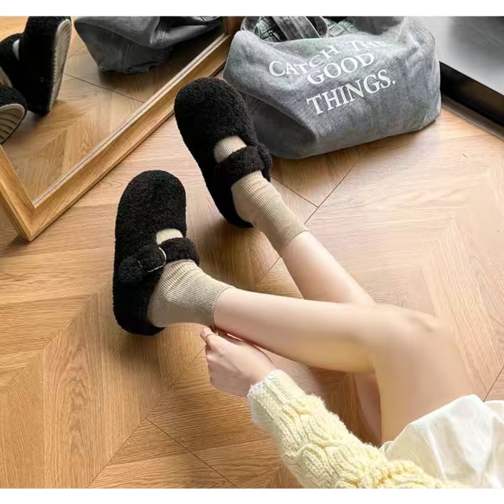 韓國東大門 羊羔毛勃肯包頭半拖鞋 加絨保暖拖鞋 毛毛拖鞋 居家拖鞋 外穿拖鞋 厚底拖鞋 室內拖鞋 家居拖鞋 3751-細節圖2