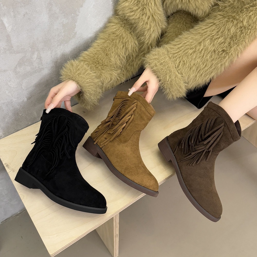 流蘇麂皮中筒靴 後拉鍊軟皮馬丁靴 騎士靴 拉鍊靴 中筒靴 短靴 軟皮單靴 切爾西靴 厚底靴 瘦瘦靴 韓國靴 721B-細節圖2