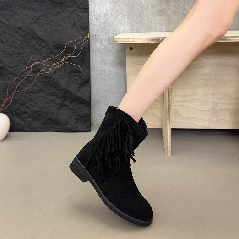 流蘇麂皮中筒靴 後拉鍊軟皮馬丁靴 騎士靴 拉鍊靴 中筒靴 短靴 軟皮單靴 切爾西靴 厚底靴 瘦瘦靴 韓國靴 721B-細節圖4