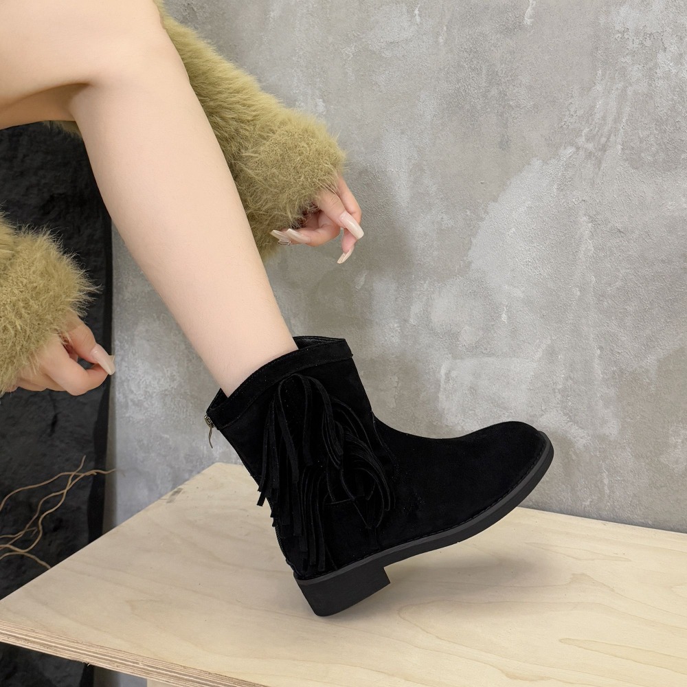 流蘇麂皮中筒靴 後拉鍊軟皮馬丁靴 騎士靴 拉鍊靴 中筒靴 短靴 軟皮單靴 切爾西靴 厚底靴 瘦瘦靴 韓國靴 721B-細節圖5