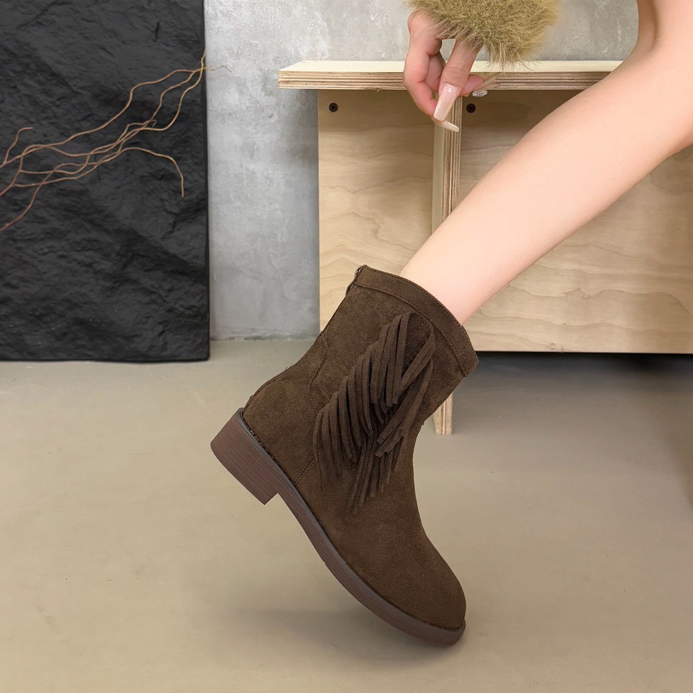 流蘇麂皮中筒靴 後拉鍊軟皮馬丁靴 騎士靴 拉鍊靴 中筒靴 短靴 軟皮單靴 切爾西靴 厚底靴 瘦瘦靴 韓國靴 721B-細節圖8