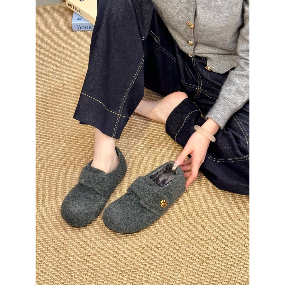 韓國 可愛 毛毛 毛呢 復古 方頭 包頭 一字扣帶 瑪麗珍鞋 平底鞋 包頭鞋 娃娃鞋 韓國女鞋 通勤鞋 休閒鞋 9133-細節圖3