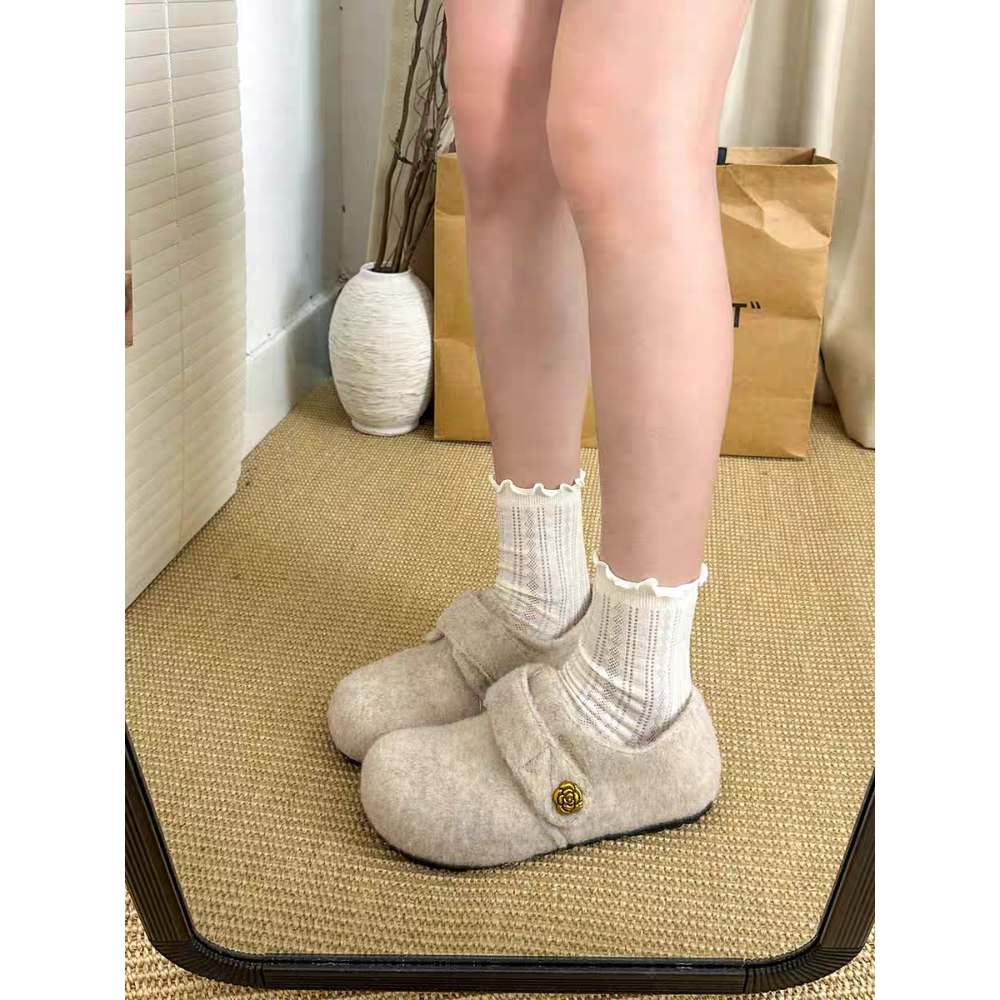 韓國 可愛 毛毛 毛呢 復古 方頭 包頭 一字扣帶 瑪麗珍鞋 平底鞋 包頭鞋 娃娃鞋 韓國女鞋 通勤鞋 休閒鞋 9133-細節圖5