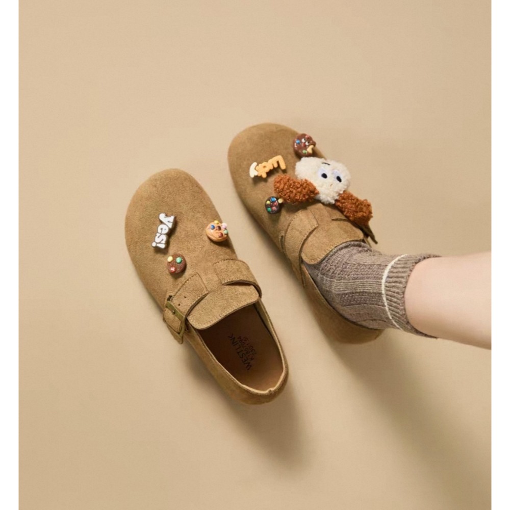 復古圓頭麂皮瑪麗珍鞋 軟底勃肯包鞋 休閒鞋 平底鞋 懶人鞋 包頭鞋 樂福鞋 休閒鞋 柏肯鞋 好穿脫 上班族必備H6816-細節圖4