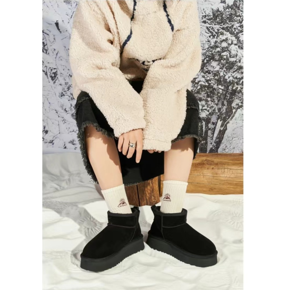 韓國東大門 可愛麂皮毛毛圓頭雪靴 舒適保暖雪靴 厚底毛毛雪靴 內刷毛羊羔毛 雪地靴 增高 厚底 短筒 保暖靴 G9902-細節圖2