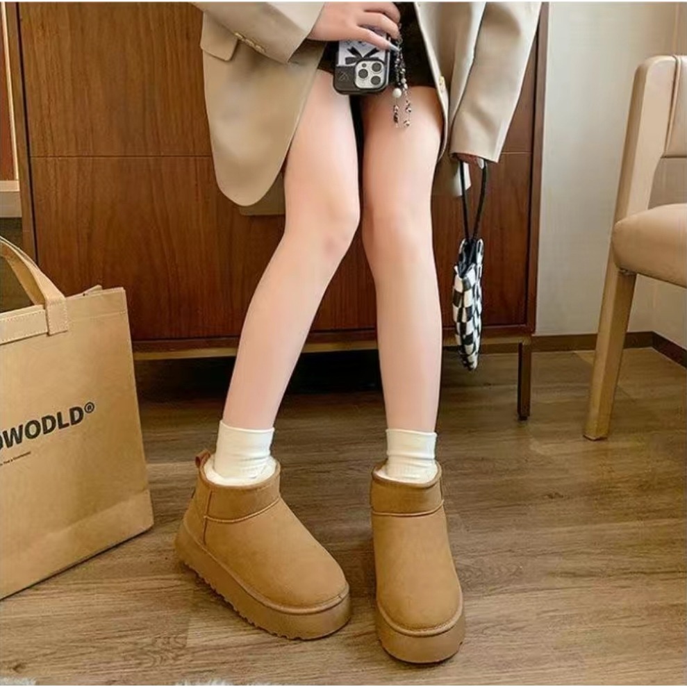 韓國東大門 可愛麂皮毛毛圓頭雪靴 舒適保暖雪靴 厚底毛毛雪靴 內刷毛羊羔毛 雪地靴 增高 厚底 短筒 保暖靴 G9902-細節圖4