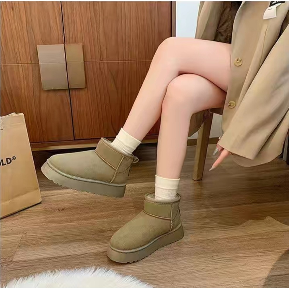 韓國東大門 可愛麂皮毛毛圓頭雪靴 舒適保暖雪靴 厚底毛毛雪靴 內刷毛羊羔毛 雪地靴 增高 厚底 短筒 保暖靴 G9902-細節圖7