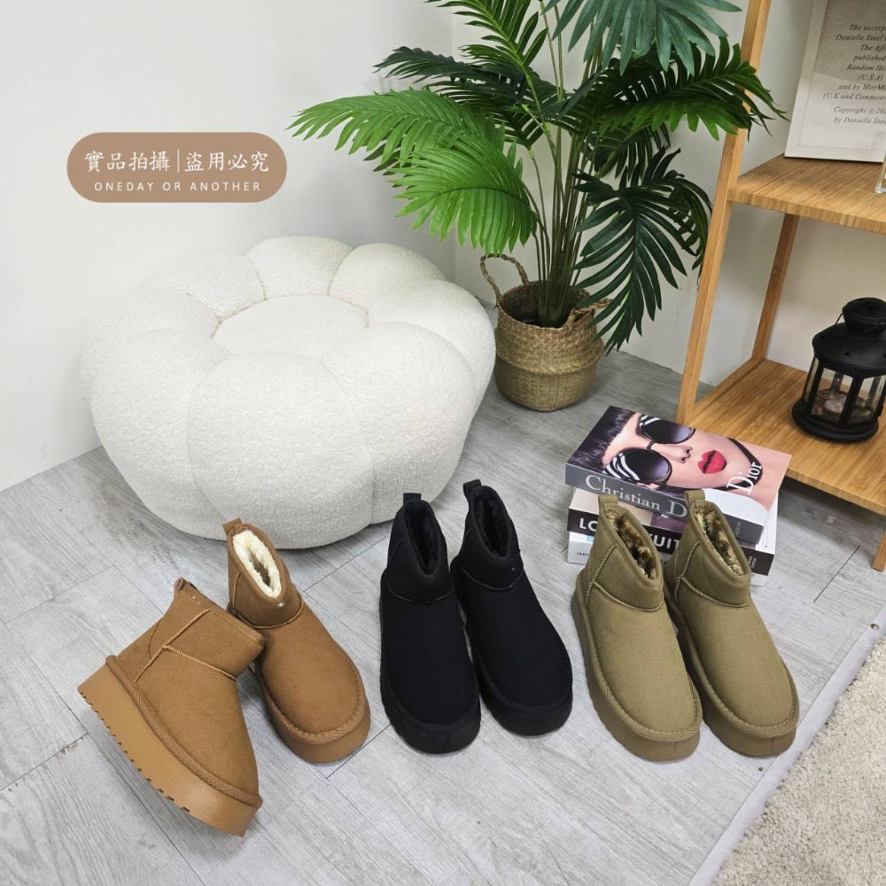 韓國東大門 可愛麂皮毛毛圓頭雪靴 舒適保暖雪靴 厚底毛毛雪靴 內刷毛羊羔毛 雪地靴 增高 厚底 短筒 保暖靴 G9902-細節圖8
