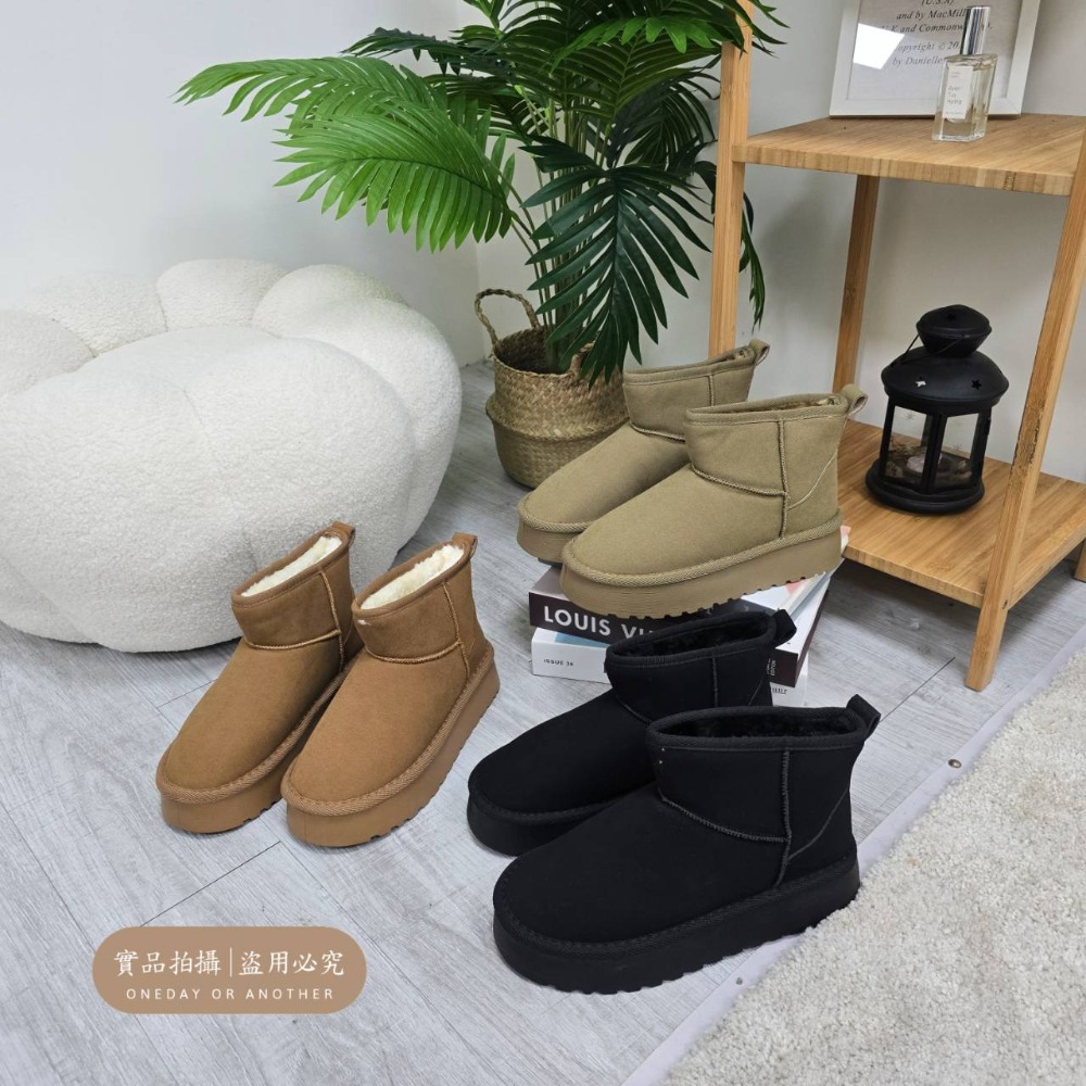 韓國東大門 可愛麂皮毛毛圓頭雪靴 舒適保暖雪靴 厚底毛毛雪靴 內刷毛羊羔毛 雪地靴 增高 厚底 短筒 保暖靴 G9902-細節圖9