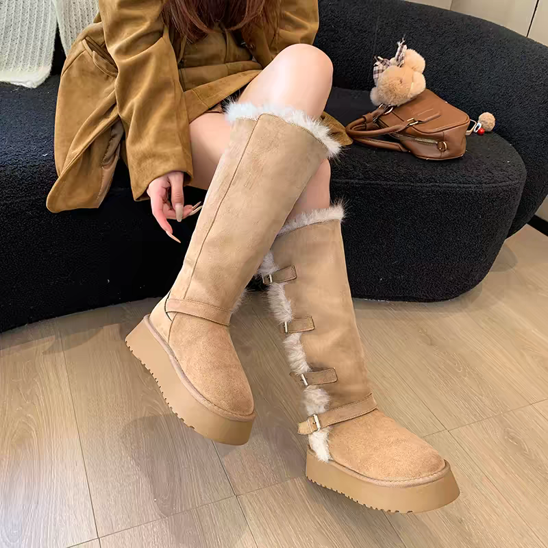 韓國東大門 粗跟厚底雪地靴 保暖加絨加厚短筒靴 防滑毛毛靴 厚底毛毛雪靴 雪地靴 增高 厚底 短筒 保暖靴 672-細節圖6