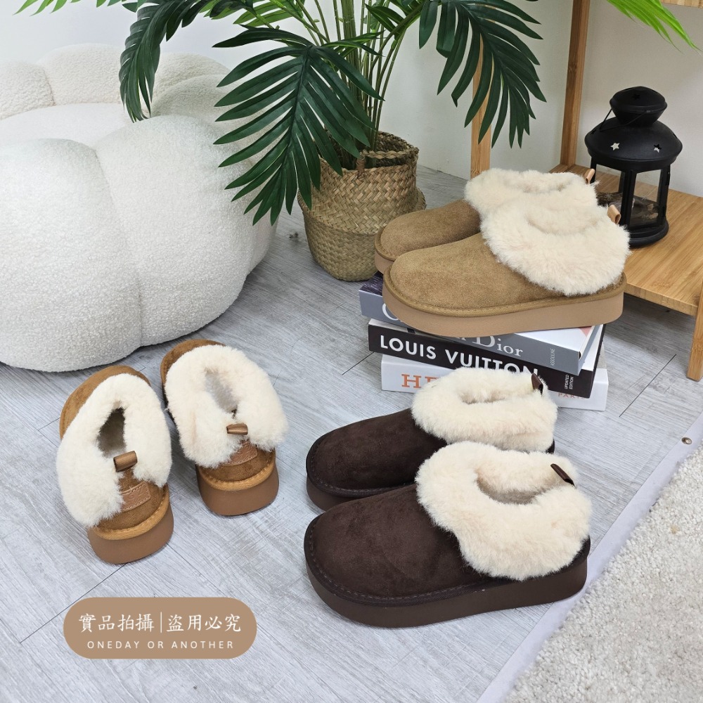 韓國東大門 可愛麂皮毛毛圓頭雪靴 舒適保暖雪靴 厚底毛毛雪靴 內刷毛羊羔毛 雪地靴 增高 厚底 短筒 保暖靴 3211A-細節圖7